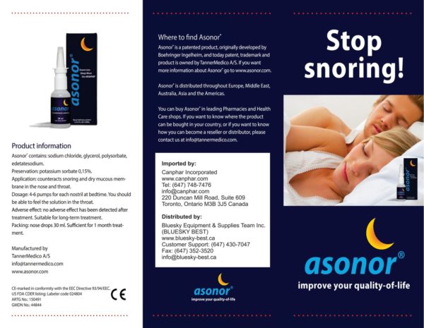 asonor snore stop solution - pamphlet front
